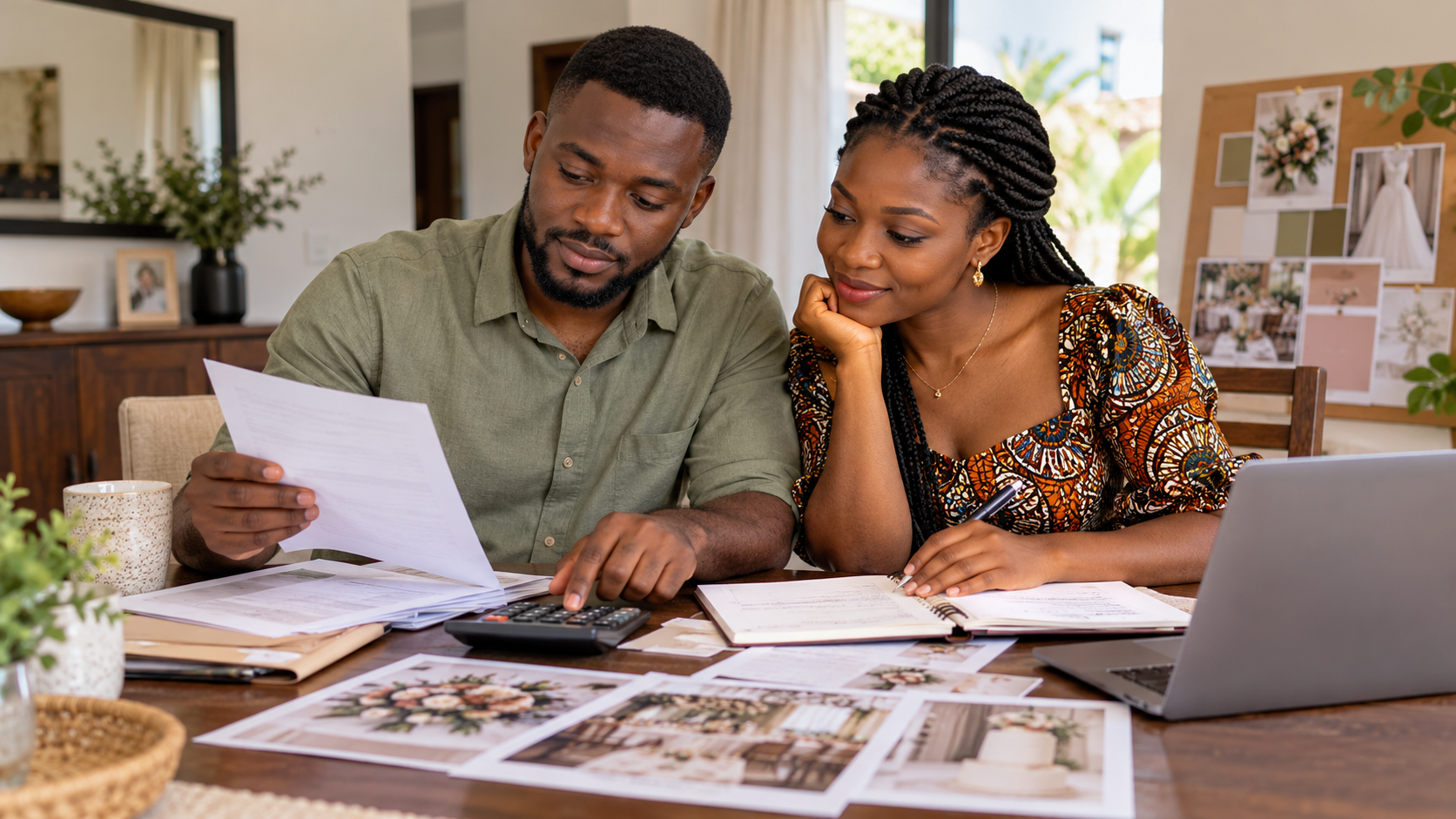 A Ghanaian engaged couple compares wedding quotations and works on a budget together