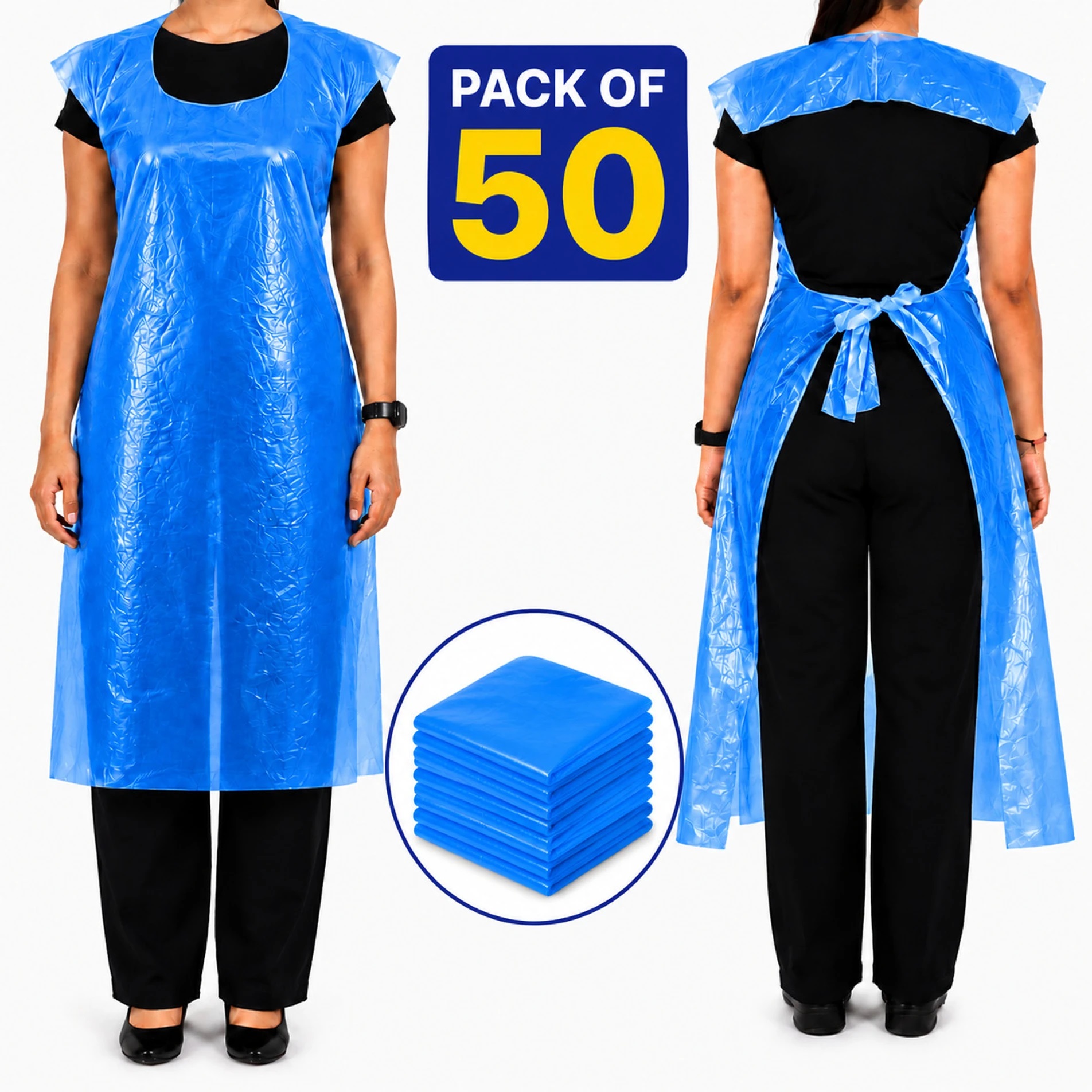 50pcs Blue Poly Disposable Aprons Supply portfolio photo